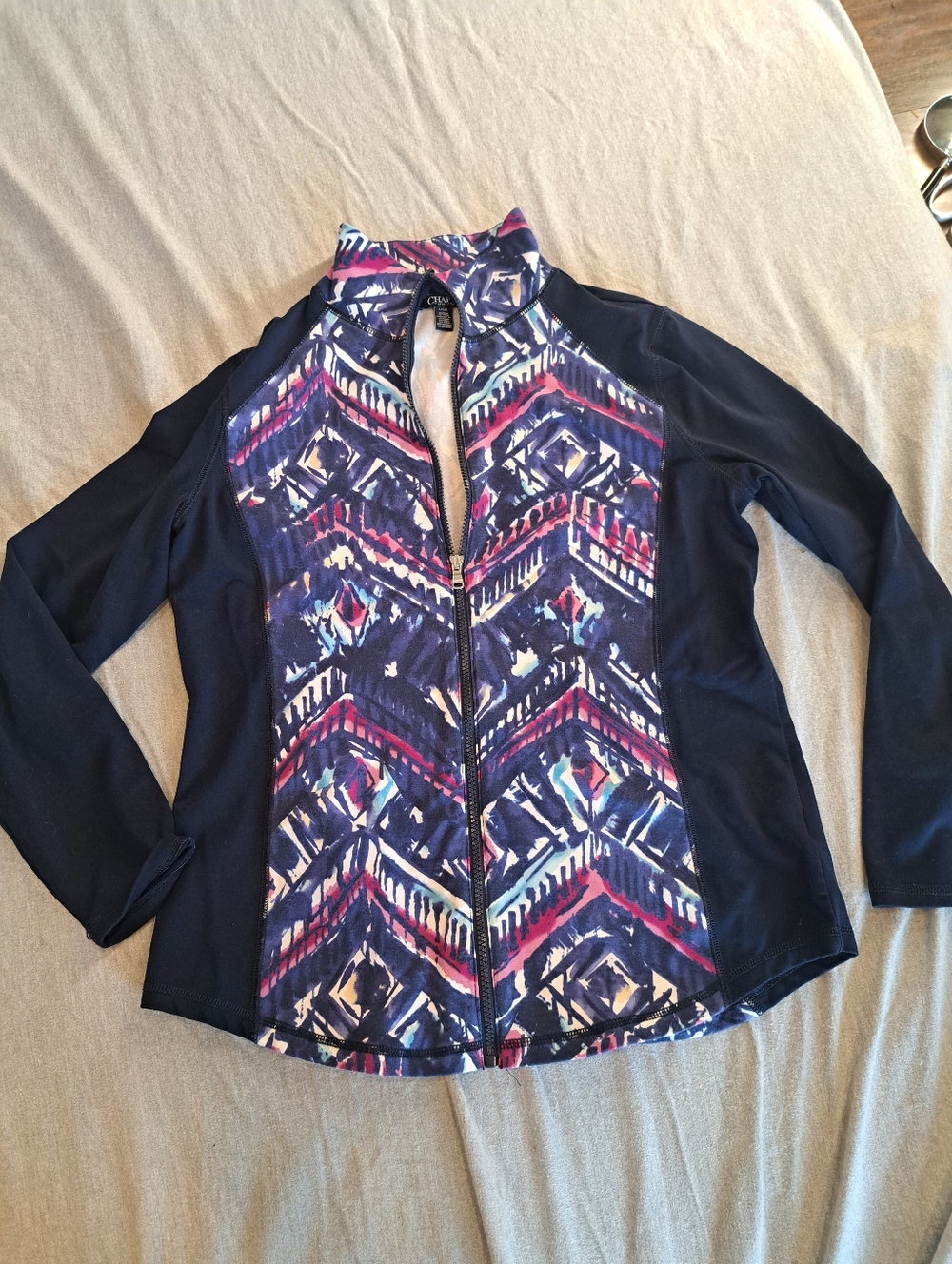 Chaps Warmup Jacket Sz Large Navy Blue Multicolor Athleisure Workout Yoga